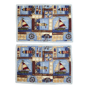 Set of 2 Nautical Placemats Blue Lighthouse Sailboat Beach House Decor Coastal